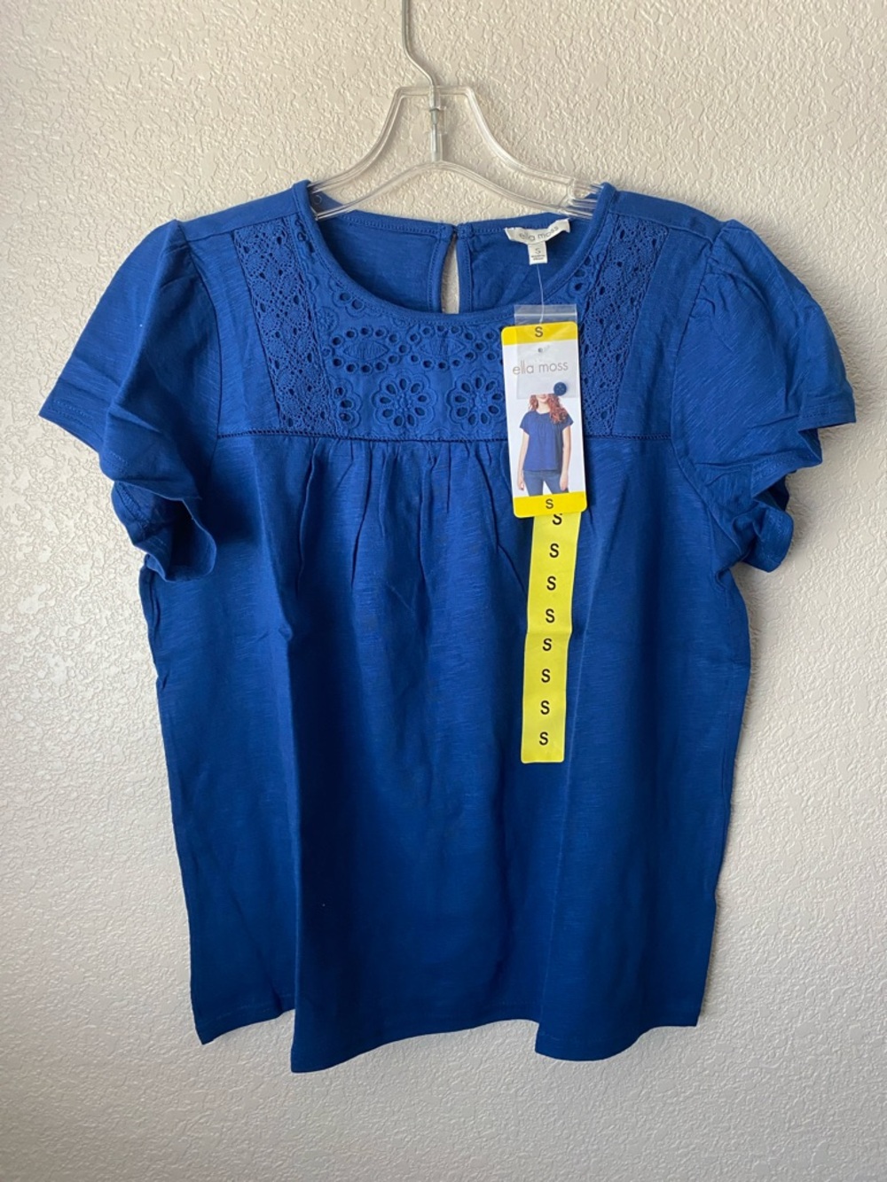Ella Moss Navy Blouse with Embroidered Detail size Small